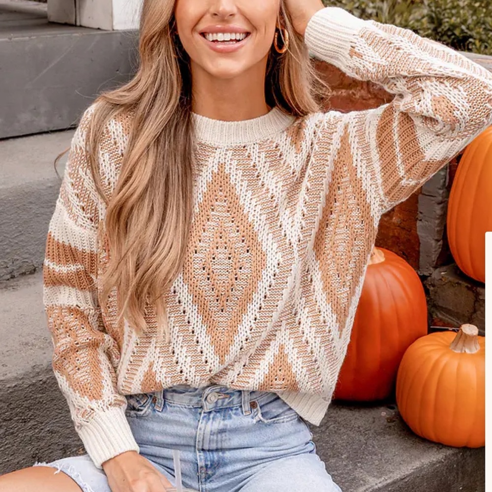 CUPSHE Women's Diamond Stitched Drop Sleeve Sweater Southwest Grandpa Size‎ XL